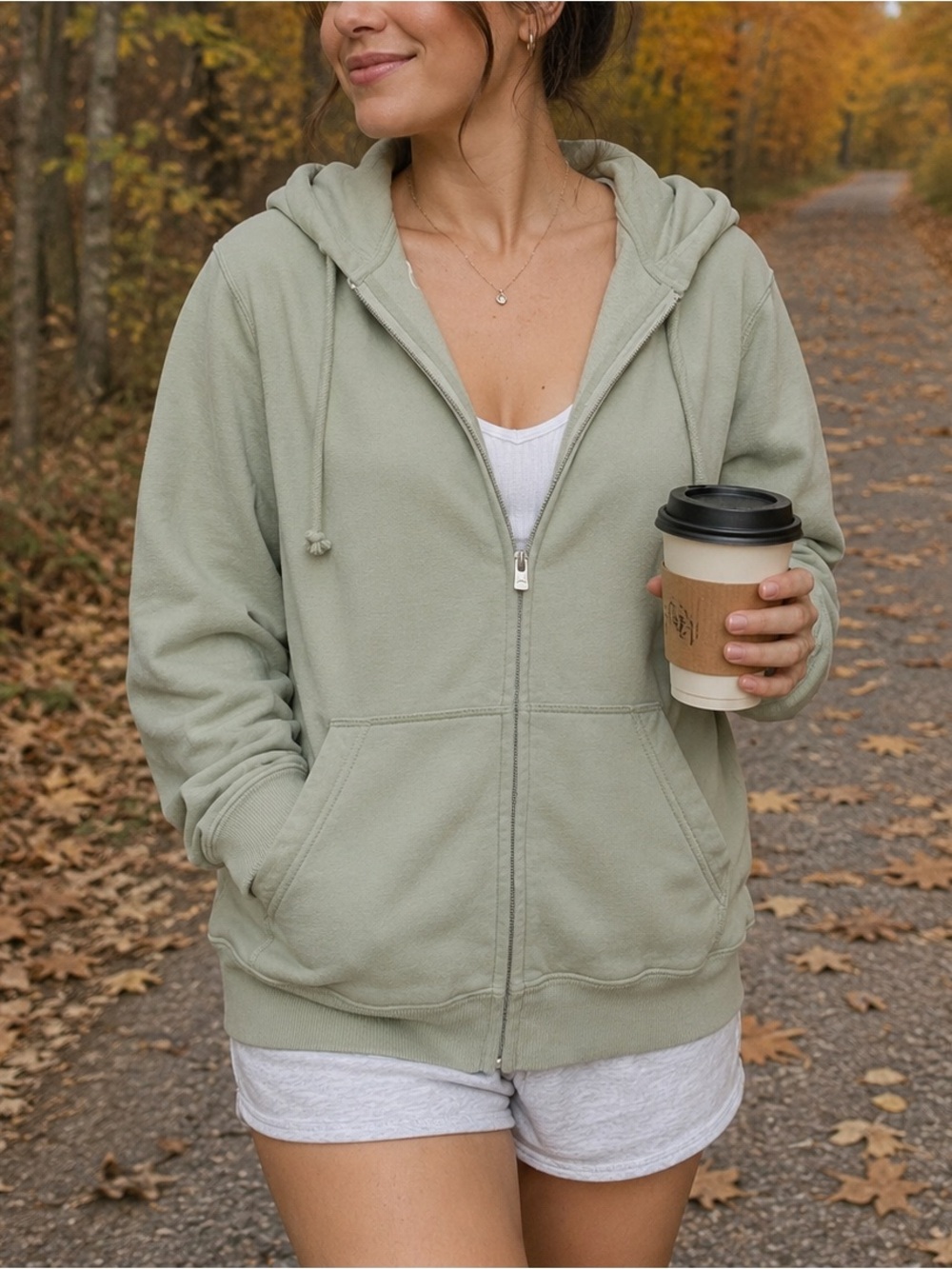🌾HOLLISTER Light Sage Full-Zip Hooded Fleece Lined Sweatshirt - Women XS